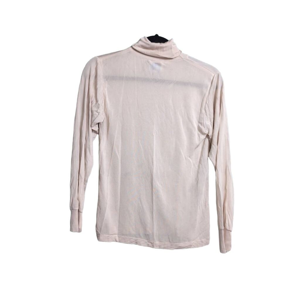 WinterSilks Blush Beige Pure Silk Heathered Fine Knit Turtleneck Shirt Small